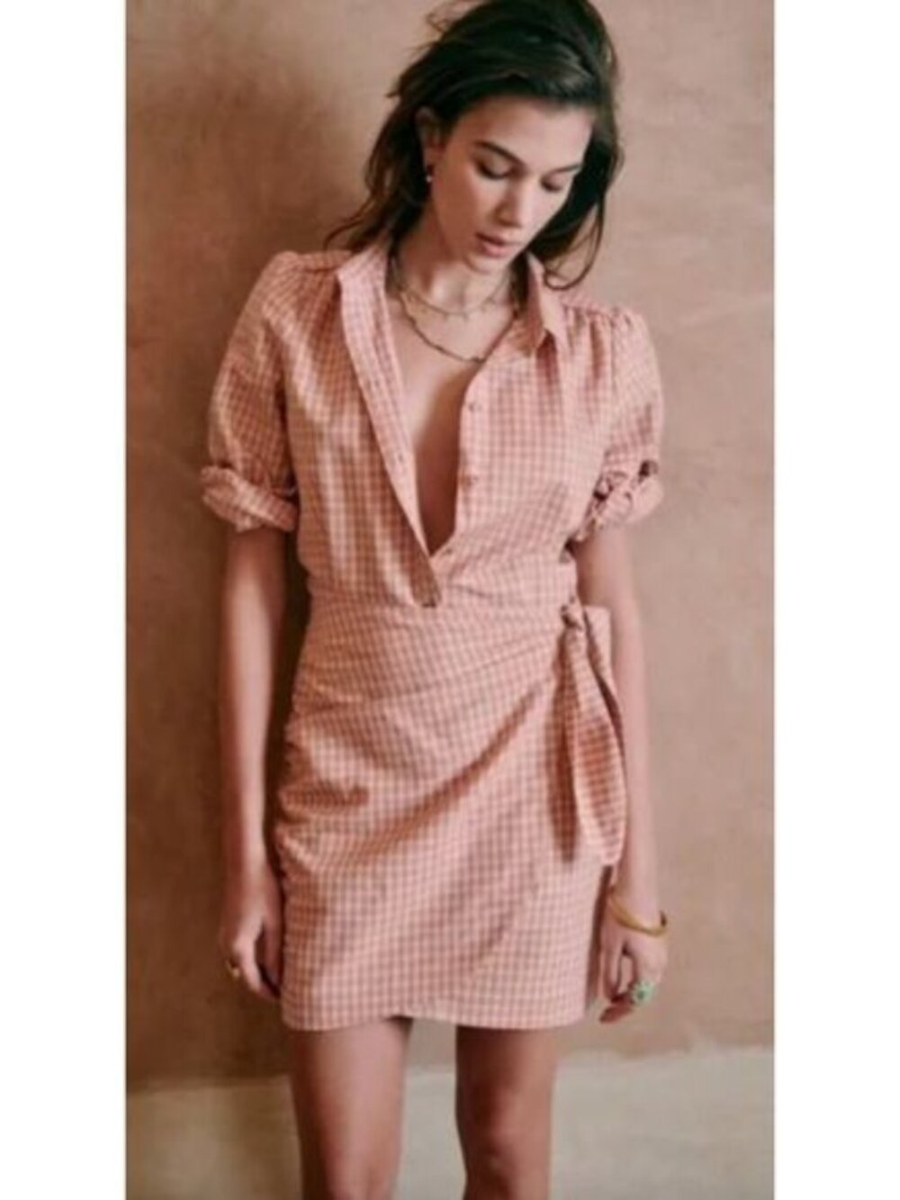 Sezane Jamy Dress Pink Linen Size 38/6